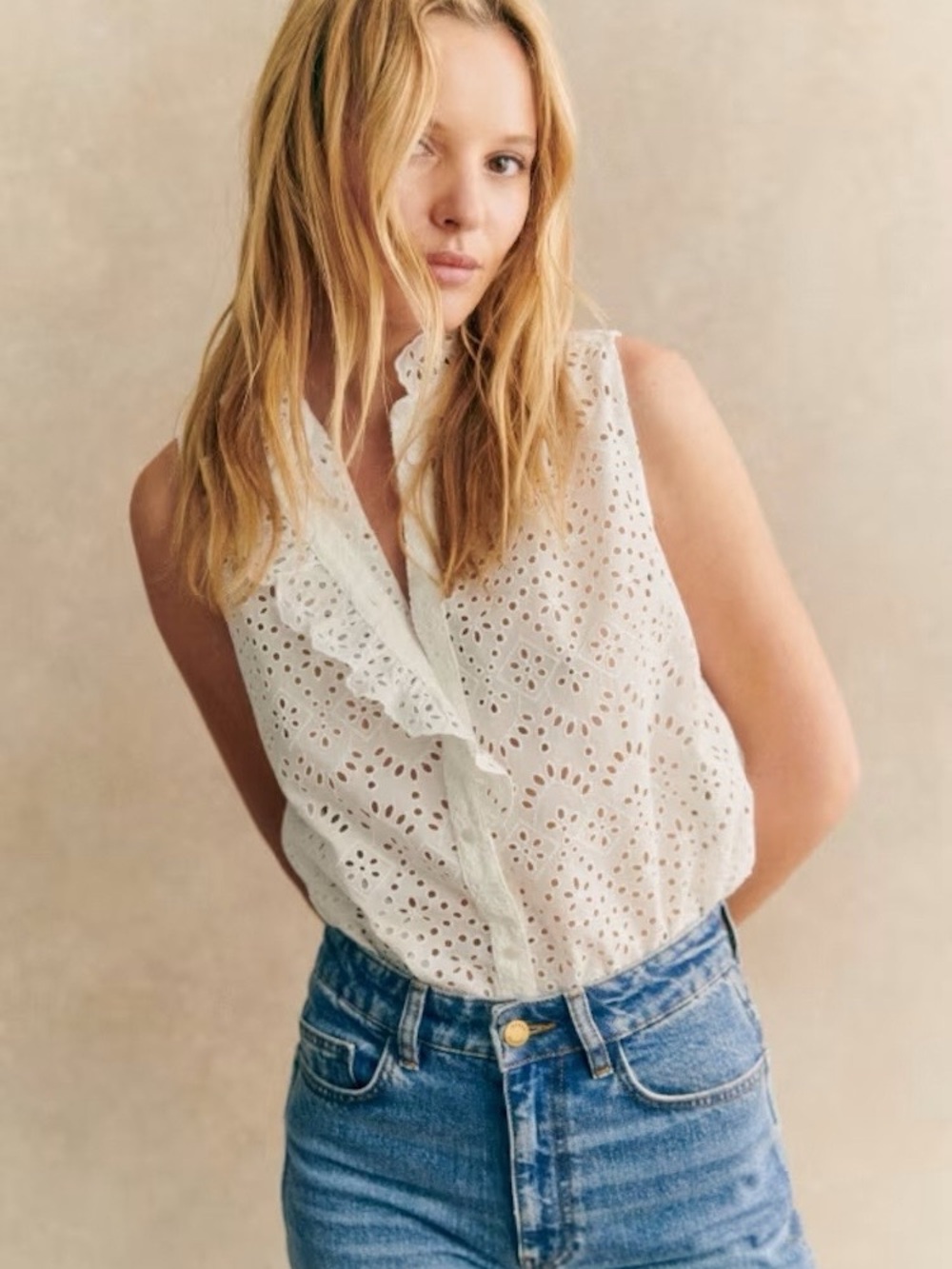 Sezane Celinda shirt Ruffle lace Sleeveless